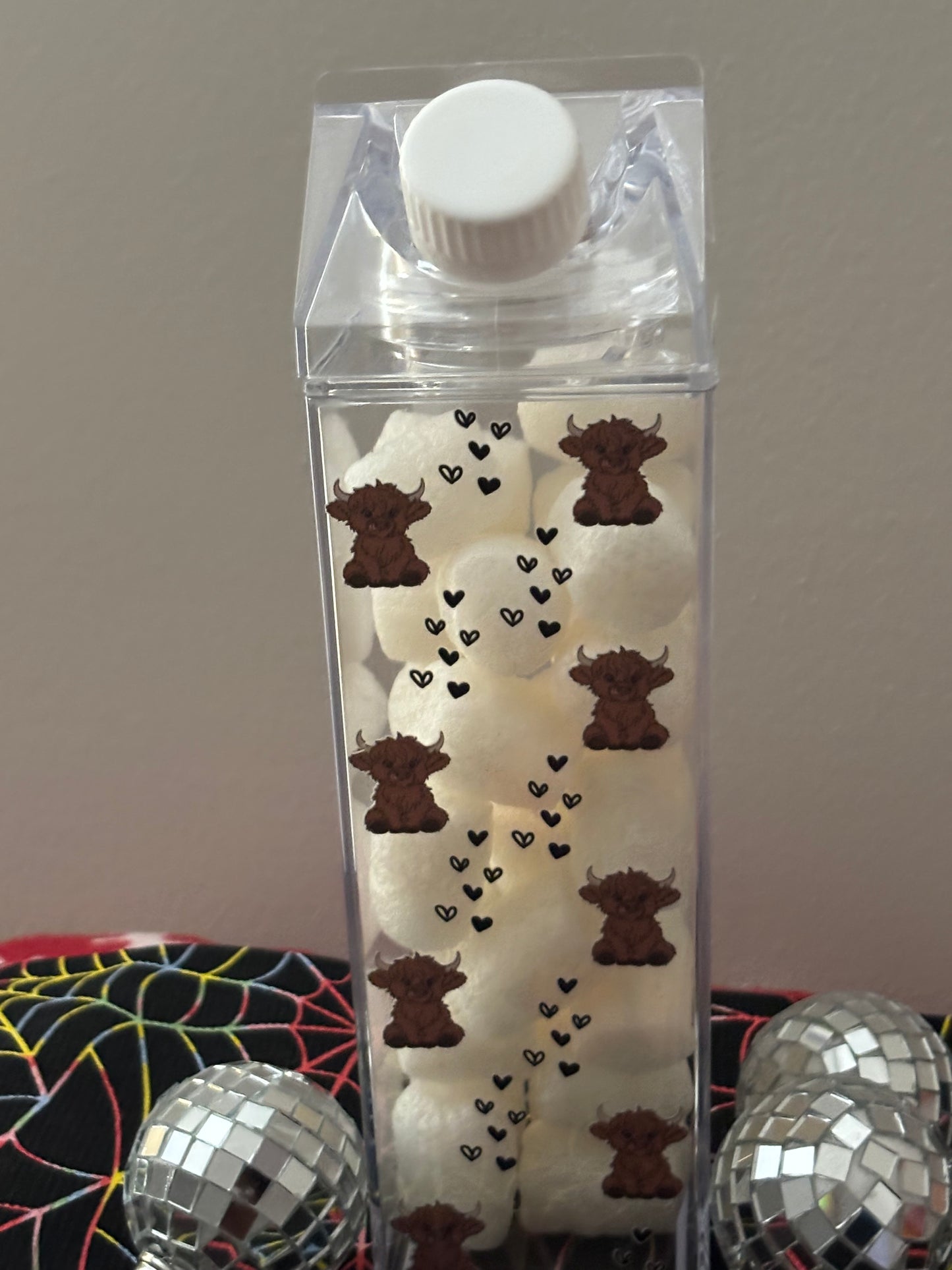 Cows and mini hearts water bottle